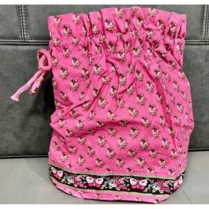 Vtg Vera Bradley Drawstring Lined Lunch Bag, Retired 2003 Pink Pansy Floral
